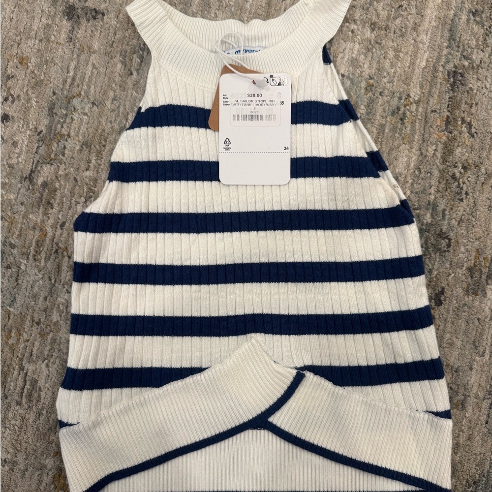 Mayoral Girls NWT Navy and White Striped Knit Tank Size 8